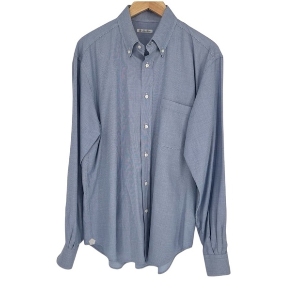 Loro Piana Button Down Men’s Dress Shirt Blue Luxury Cotton Neck 18 45